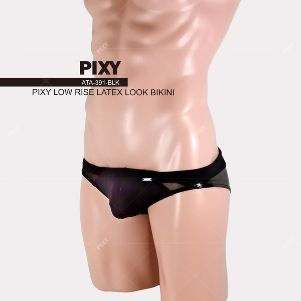 PIXY LOW-RISE LATEX LOOK RACING BIKINI SWIMWEAR